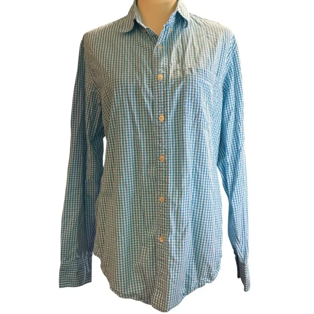 J.Crew Blue & White Gingham Button Down Shirt, Men's Size Medium
